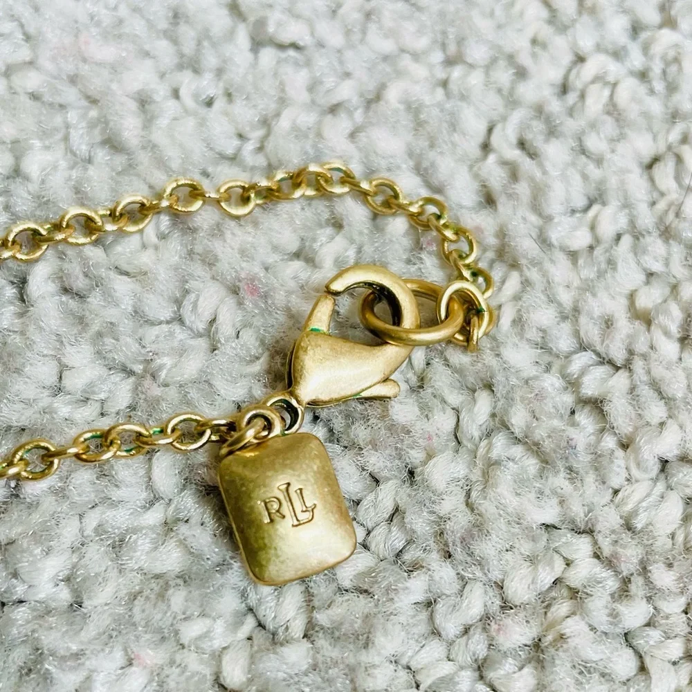 Lauren Ralph Lauren 90's Y2K Matte Gold Dangle Charm Necklace Earring Set Work - Picture 6 of 10